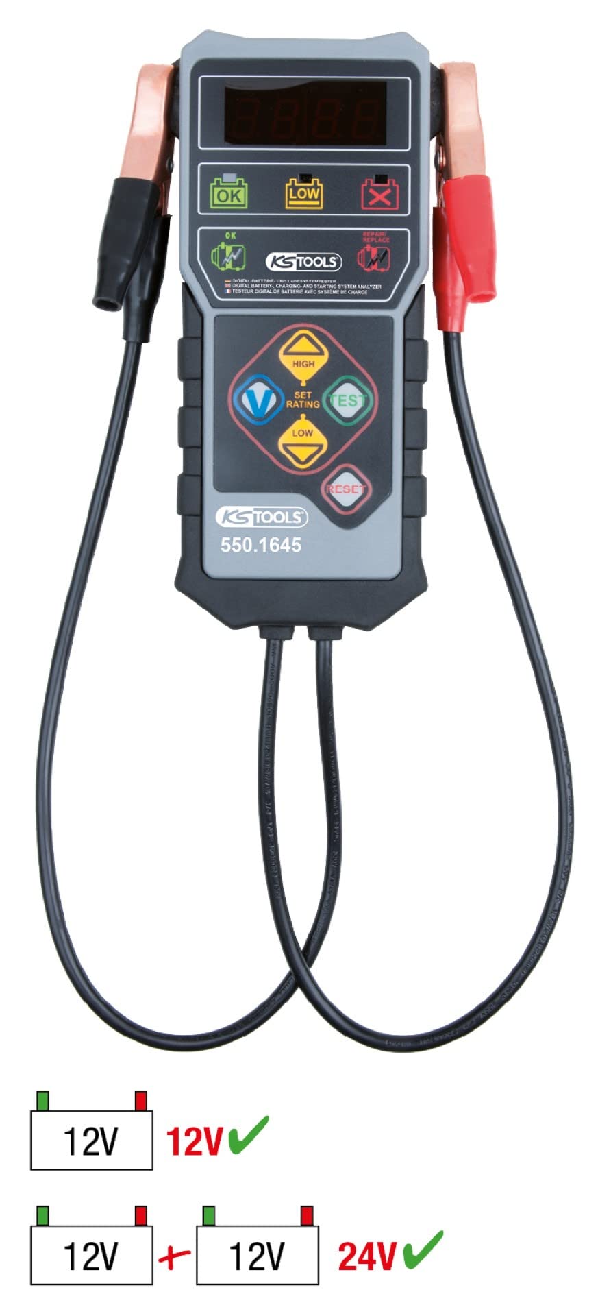 KS Tools 550.1645 12V Batería, carga y arranque-probador del sistema