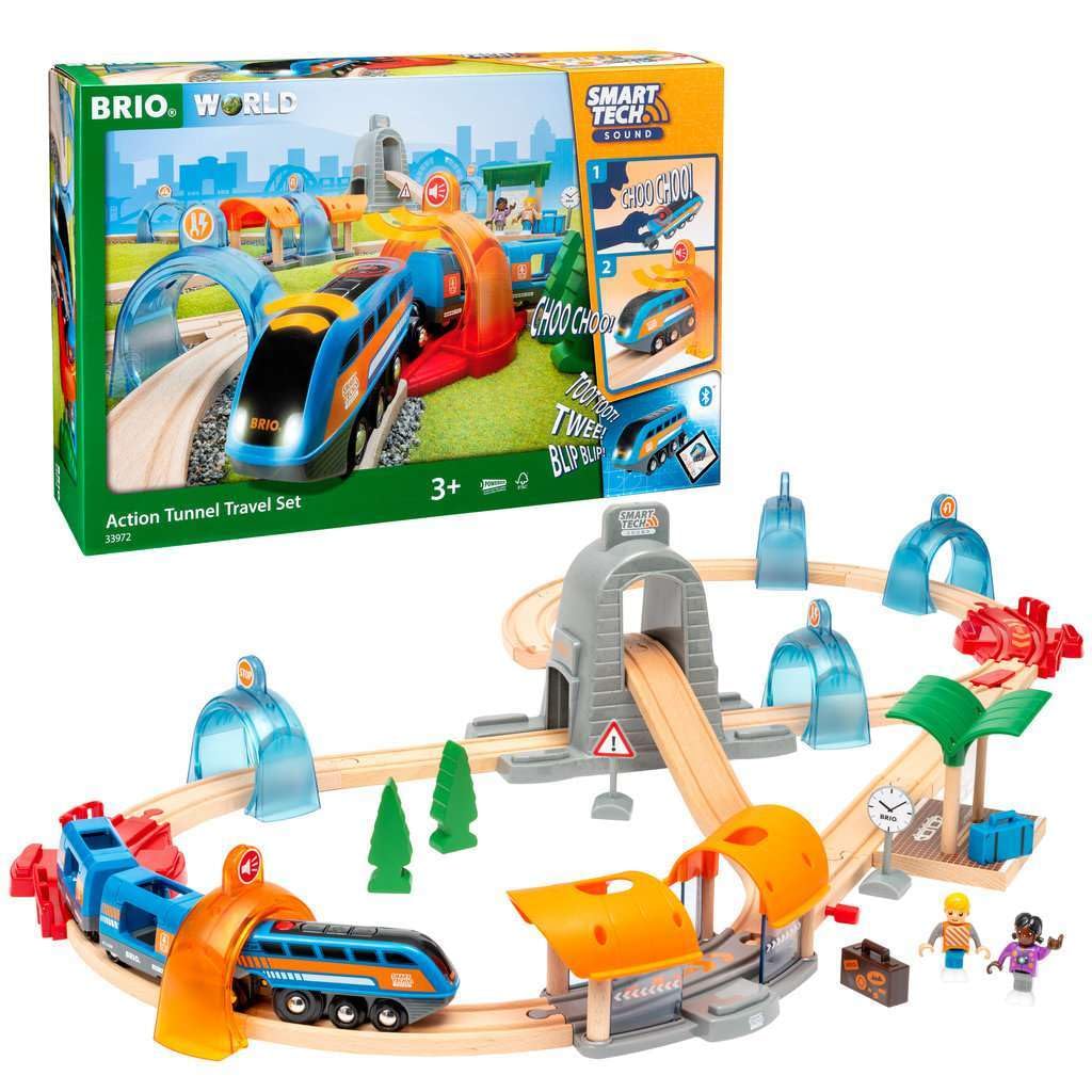 BRIO Set ferroviario con túneles de acción Smart Tech