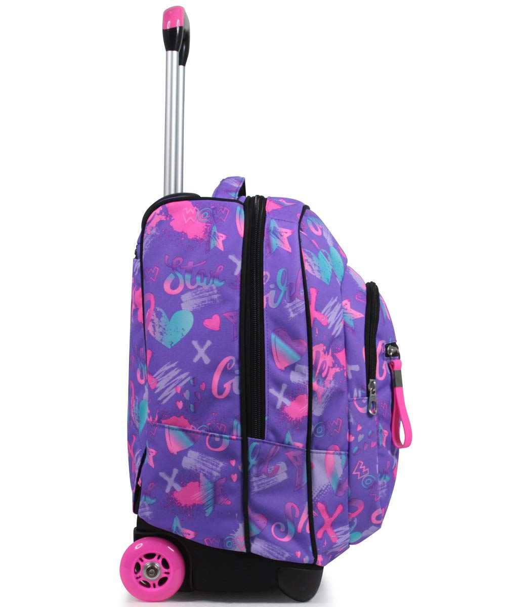 Seven Mochila con Ruedas, IRIDESCENT, Lila - Mochila 2 en 1, Mochila Escolar con Carro, Crossover System - Bolso Escolar Niños, para adolescentes - Bolsillo Interior con Organizador