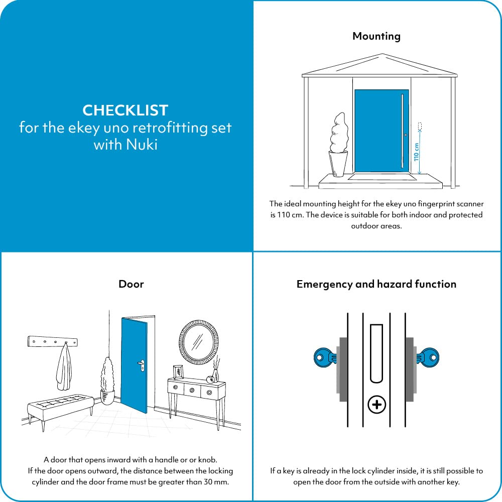 EKEY UNO 200204 Escáner de Huellas Dactilares Recargable Blanco, inalámbrico Incluido Nuki Smart Lock 3.0