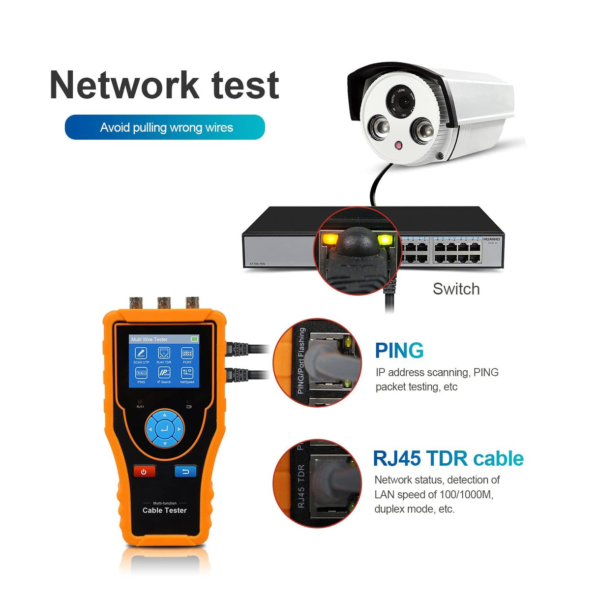 KALEA-INFORMATIQUE Comprobador TDR para cables de red RJ45 y BNC: mapeo, continuidad, longitud, PING, localización, simulador de actividad