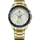 Tommy Hilfiger Reloj Multifunción de Cuarzo para Hombre 48mm - Pulsera de Acero Inoxidable Dorado, Esfera Plateada Blanca, 3 Subesferas, Resistente al Agua 5ATM - 1791121