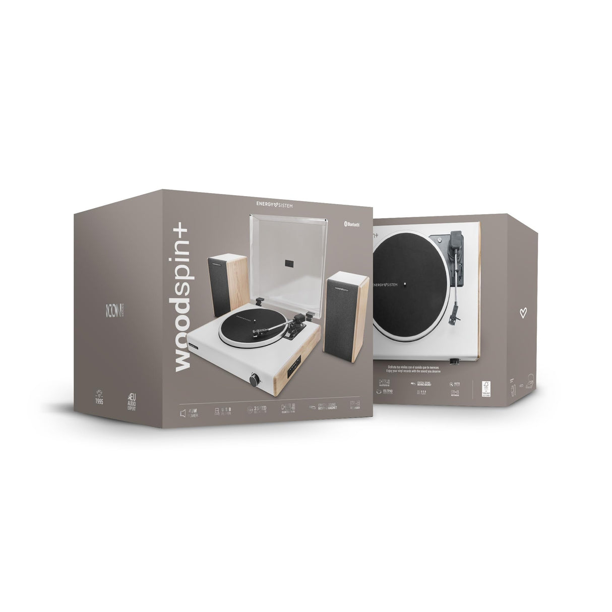 Energy Sistem Enersy Sistem Woodspin + – Tocadiscos de 40W, Cartucho magnetico, vinilos, Puerto USB, Bluetooth y autostop