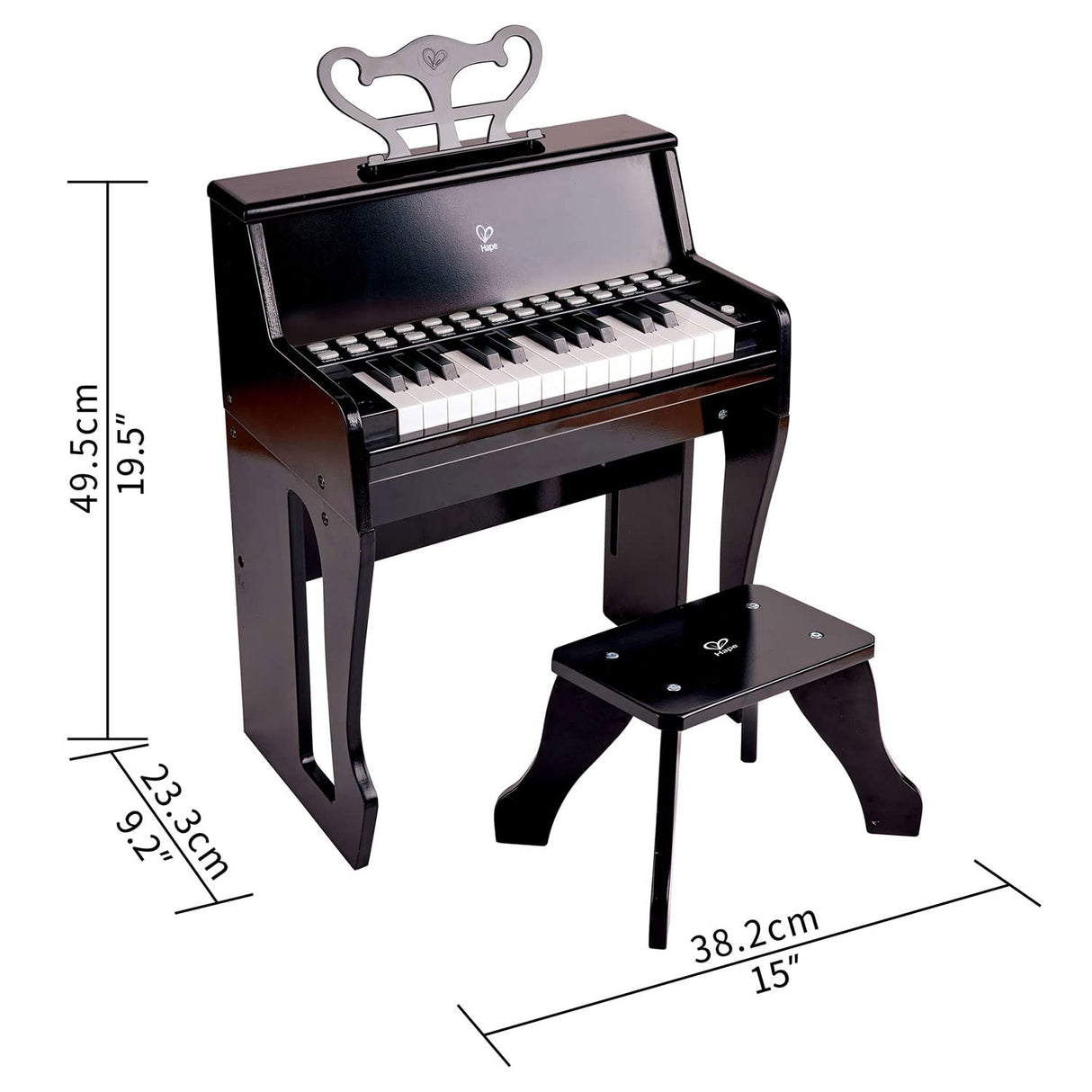 Hape - Piano con Taburete Aprende con Luces Negro (E0629)