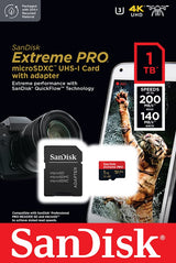 SanDisk Extreme PRO 1TB tarjeta microSDXC + adaptador SD + RescuePro Deluxe, hasta 200 MB/s, con Clase A2 de rendimiento de las aplicaciones UHS-I Class 10 U3 V30