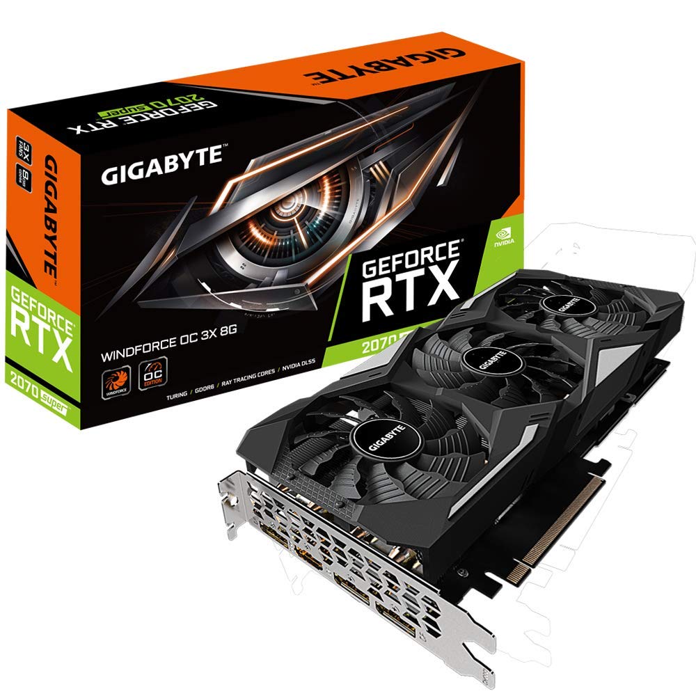 Gigabyte Tarjeta gráfica GeForce RTX 2070 Super Windforce 8G, 3 Ventiladores Windforce, 8 GB GDDR6 de 256 bits, Tarjeta de Video Gv-N207SWF3OC-8GD