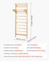 VEVOR Interior de Madera Maciza Niveles, Escalera de Escalada Carga de 99,8 kg, Gimnasia con Barra de Dominadas para Niños y Adultos, Color (10-Level Solid Wood Indoor Jungle Gym)