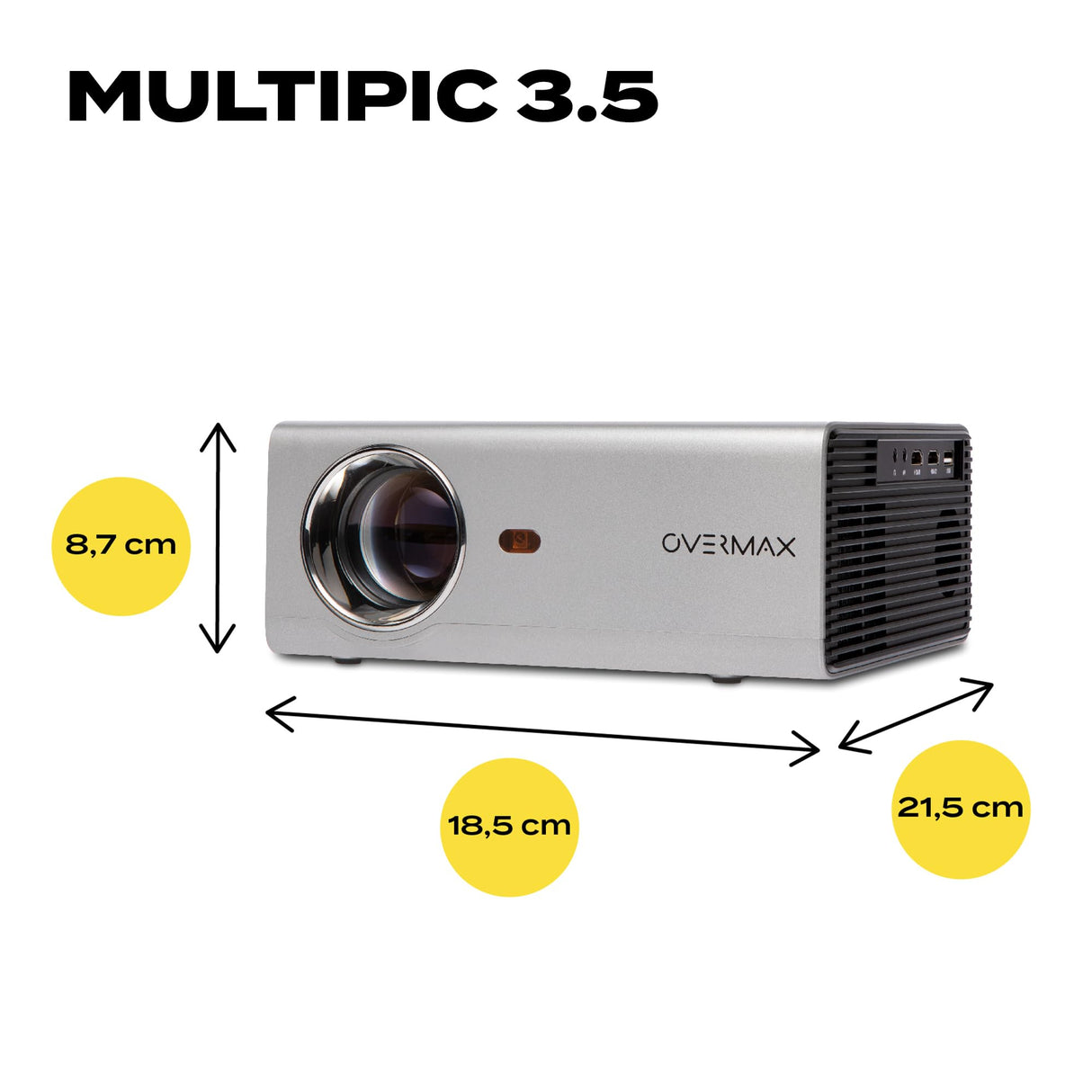 OVERMAX Proyector Multipic 3.5 Full HD LED proyector WiFi Proyector Home Cinema Proyector Incorporado Youtube Altavoz con subwoofer HDMI USB D-Sub Mando a Distancia tamaño Compacto