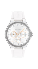 Calvin Klein Reloj Analógico de Cuarzo Multifunción para Mujer Colección Vibrancy con Correa de Silicona Blanca - 25100106