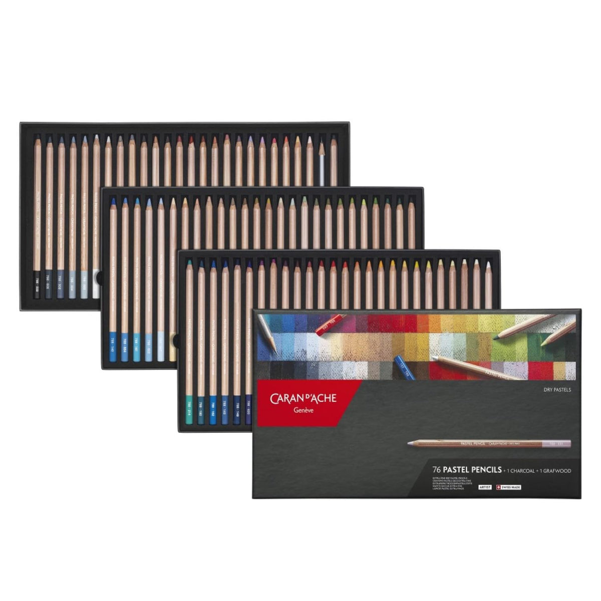 Caran d'Ache Pastel 788376 Artist - Juego de 76 lápices de colores, carboncillo y lápices Grafwood, alta concentración de pigmentos, aplicación cremosa