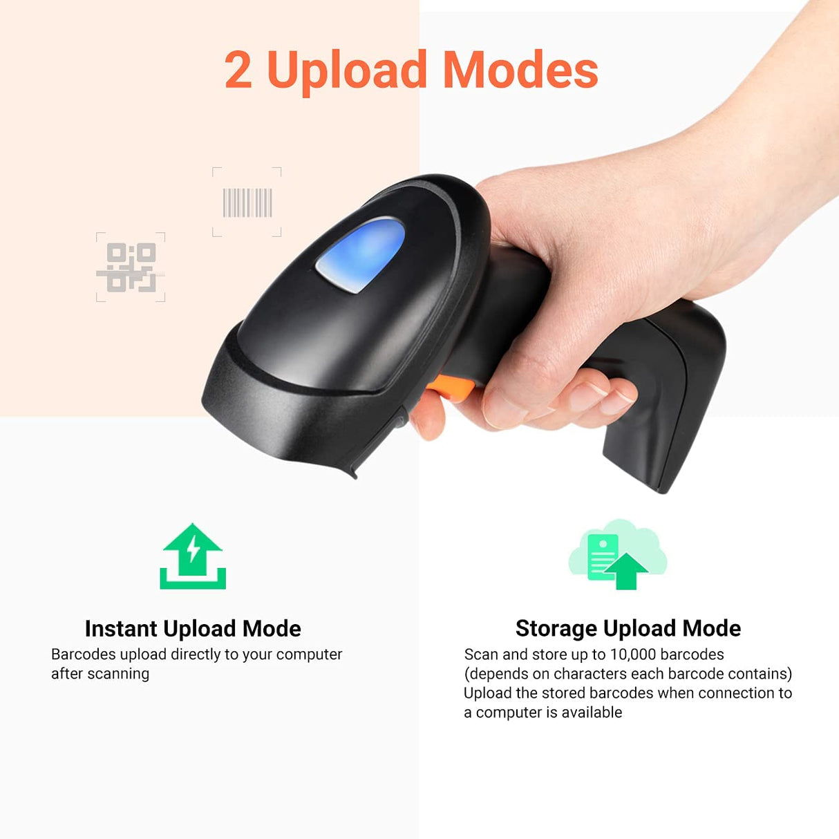 Tera Escáner de código de Barras 2D QR inalámbrico con Base de Carga USB Lector de códigos de Barras de Mano Escaneado rápido y preciso 2D QR 1D códigos de Barras 3en1, D6100-NEW