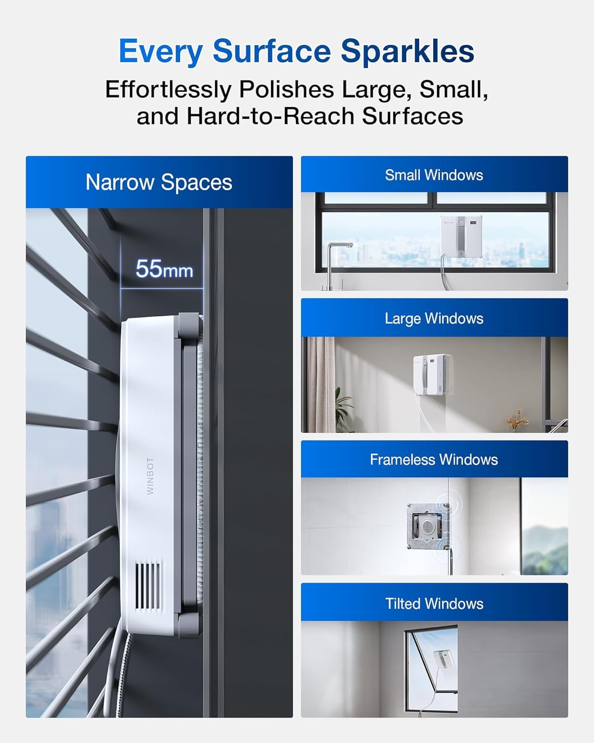 ECOVACS Winbot Mini Robot limpiacristales, diseño Compacto, boquillas Dobles con pulverizador ultrasónico, Sistema de protección de 9 etapas, planificación Inteligente de rutas