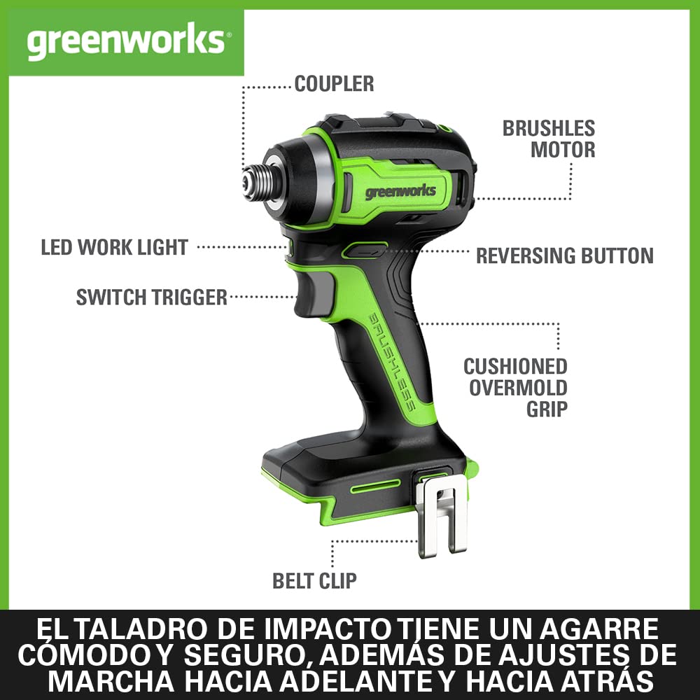 Greenworks GD24DD35K2 Taladro Atornillador y GD24ID200 Taladro de Impacto CON 2 x 24V 2Ah Baterías y Cargador, Garantía de 3 Años