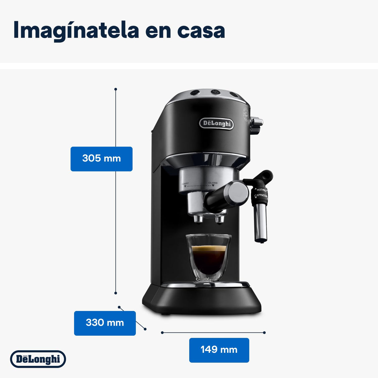 De'Longhi Dedica - Cafetera de Bomba de Acero Inoxidable para Café Molido o Monodosis, Cafetera para Espresso y Cappuccino, Depósito de 1.3 Litros, Sistema Anti-goteo, EC685.BK, Negro