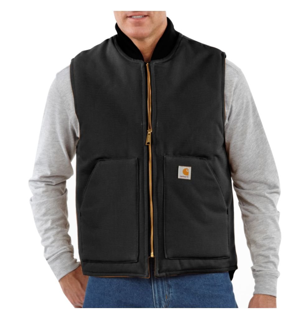 Carhartt, Hombre, Chaleco Con Cuello Acanalado, Aislado, En Lona De Algodón Resistente, Ajuste Ligeramente Holgado, Negro, XXL