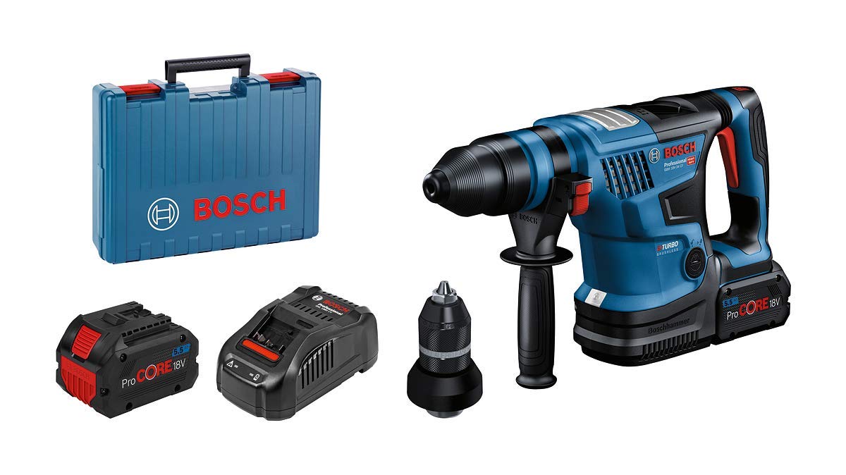 Bosch Professional BITURBO GBH 18V-34 CF - Martillo perforador combinado a batería (18V, 5,8 J, Ø máx. hormigón 32 mm, SDS plus, Connectivity, 2 baterías ProCORE18V 5.5Ah, en maletín)