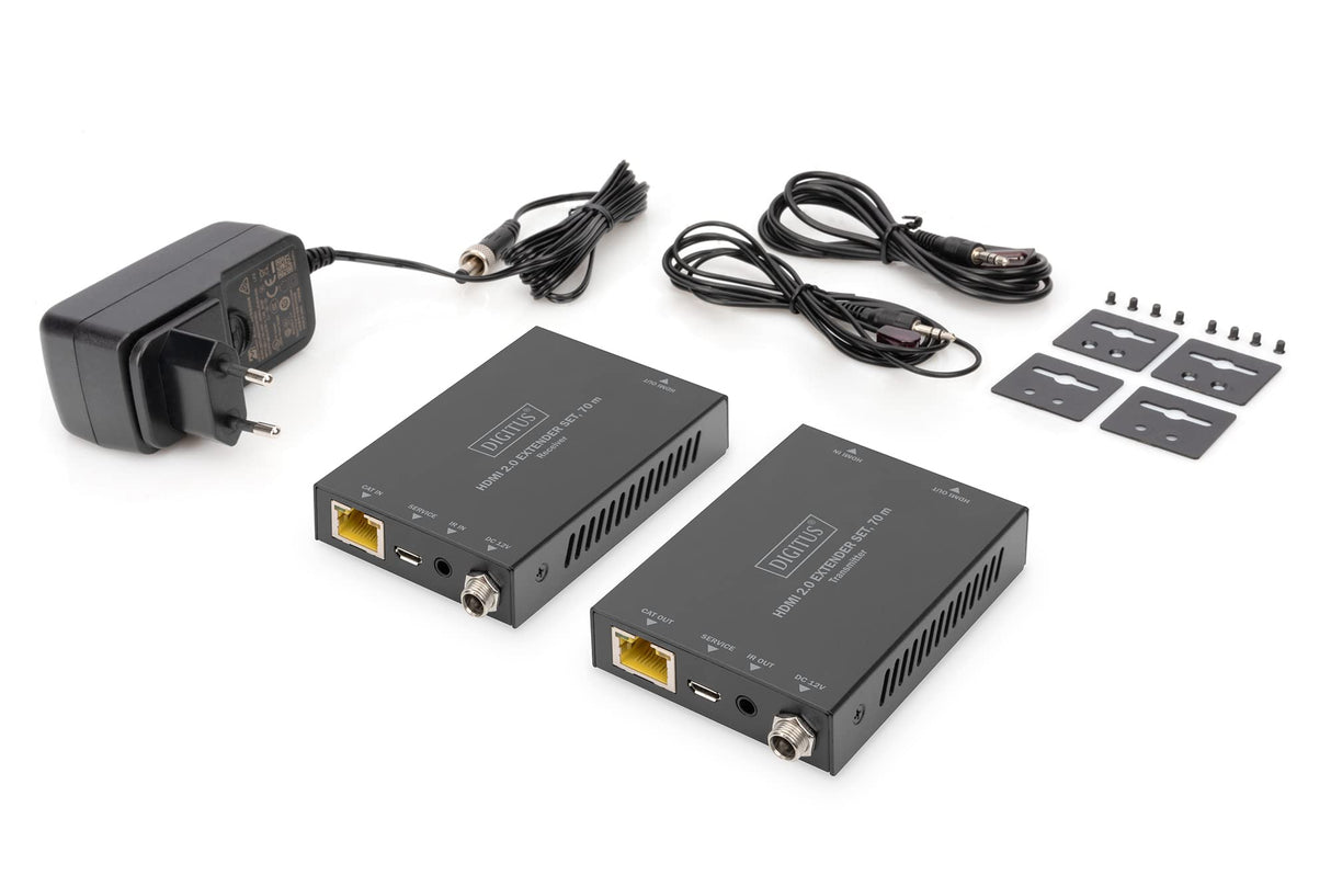DIGITUS DS-55506 Extensor HDMI - UHD 4K 30 Hz - 70 m Mediante Cable LAN - Set: Transmisor y Receptor - Loop-out, IR Infrarrojos - HDMI 2.0 & HDCP 2.2/1.4