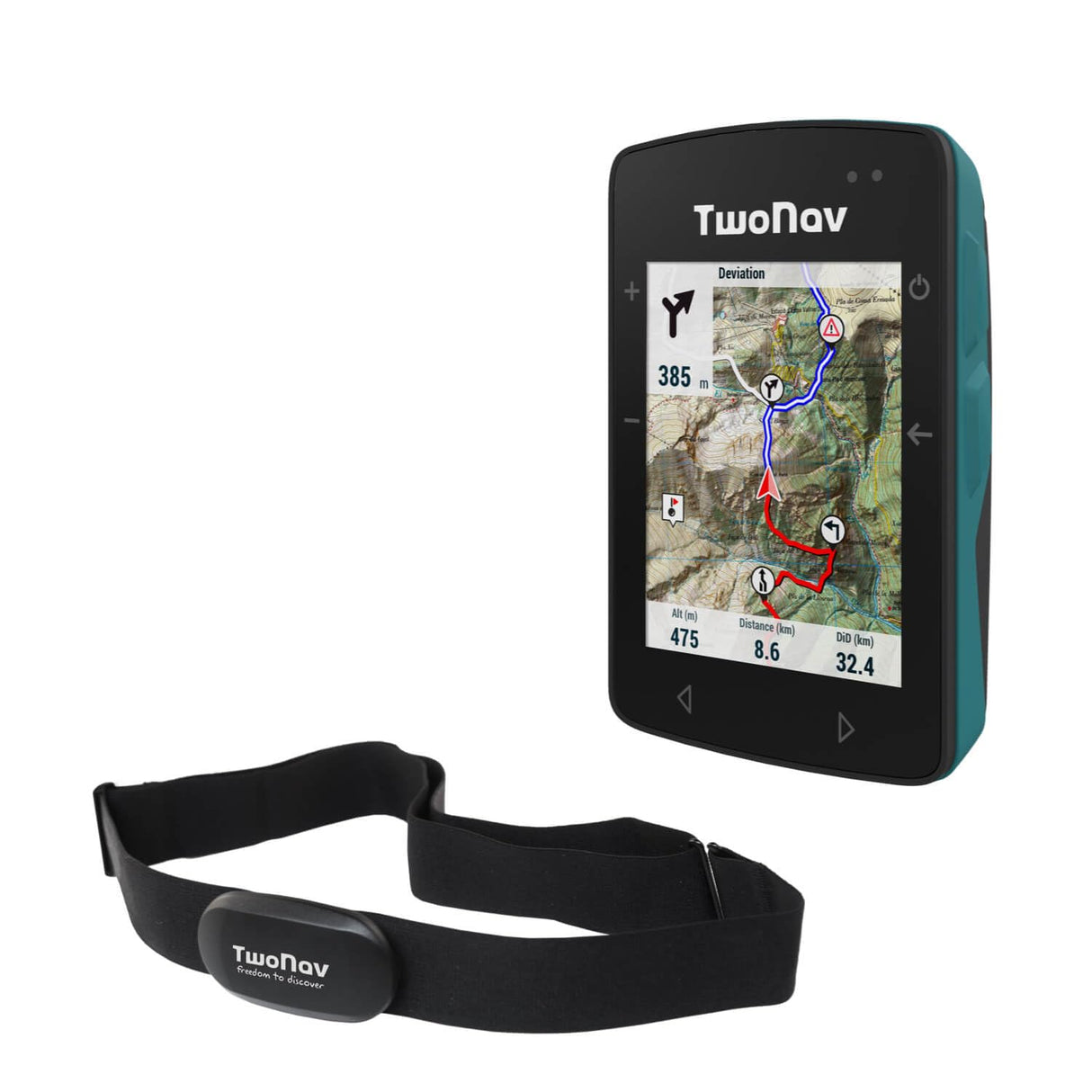 TwoNav Roc + Pulsómetro Pecho, GPS con Pantalla 2.7 Pulgadas para MTB, Ciclismo, Gravel o bikepacking con mapas incluidos. Color Turquesa