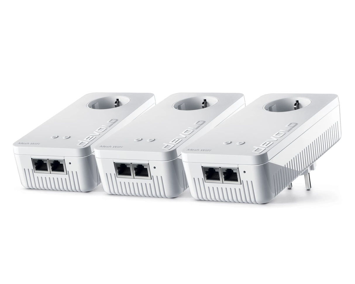 devolo Adaptador de Red WiFi, Kit multisala WiFi 2 de Malla, hasta 1200 Mbit/s, Red de Malla WiFi, 6 Puertos Gigabit LAN, Enchufe WLAN, dLAN 2.0, Color Blanco