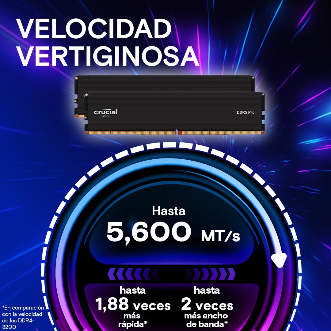 Crucial Pro RAM DDR5 64GB (2x32GB) 5600MHz, Intel XMP 3.0 / AMD Expo, PC Memoria - CP2K32G56C46U5