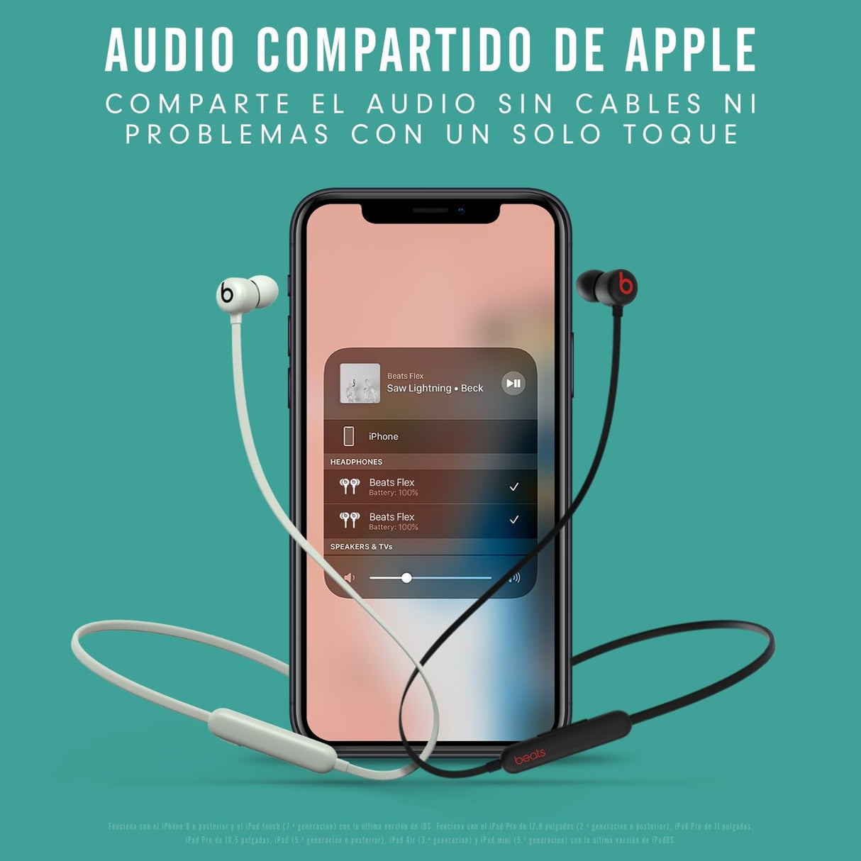 Beats Auriculares inalámbricos Flex – Chip Apple W1, Auriculares magnéticos, Bluetooth de Clase 1, 12 Horas de Sonido ininterrumpido - Gris