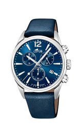 Lotus Reloj Hombre 18691/1 Chrono Caja de Acero Inoxidable 316l Plateado Correa de Cuero Azul