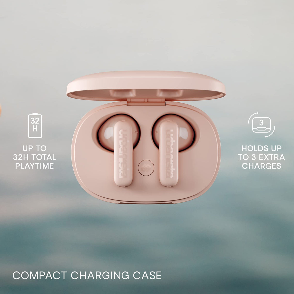 Urbanista Copenhagen Auriculares Inalámbricos, IPX4 Bluetooth 5.2 con Controles Táctiles y Micrófono con Cancelación de Ruido, 32H de Reproducción, Estuche de Carga USB C, Rosa Polvoriento