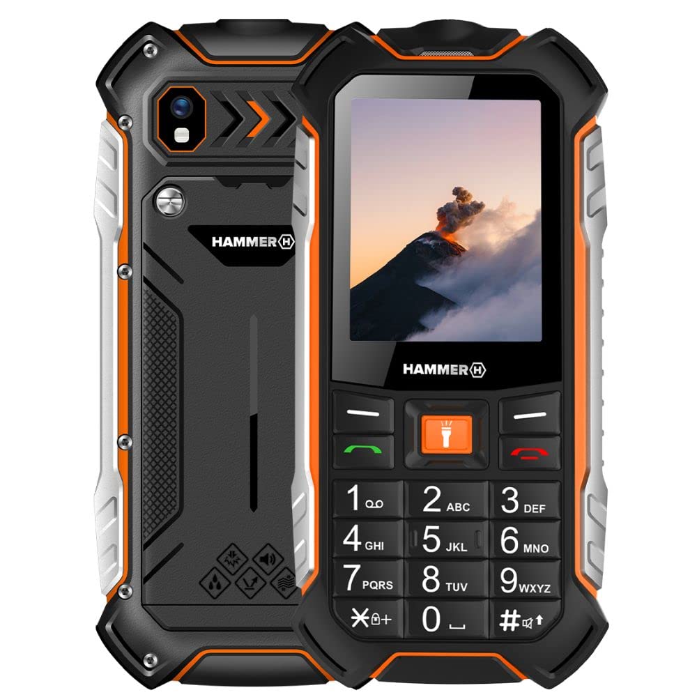 Hammer H Boost LTE, Robusto, Mega batería de 3500 mAh, 2.4", Resistente al Agua (IP68), a Prueba de Golpes, Linterna, Dual-SIM, Bluetooth, teléfono Celular con Botones, Negro