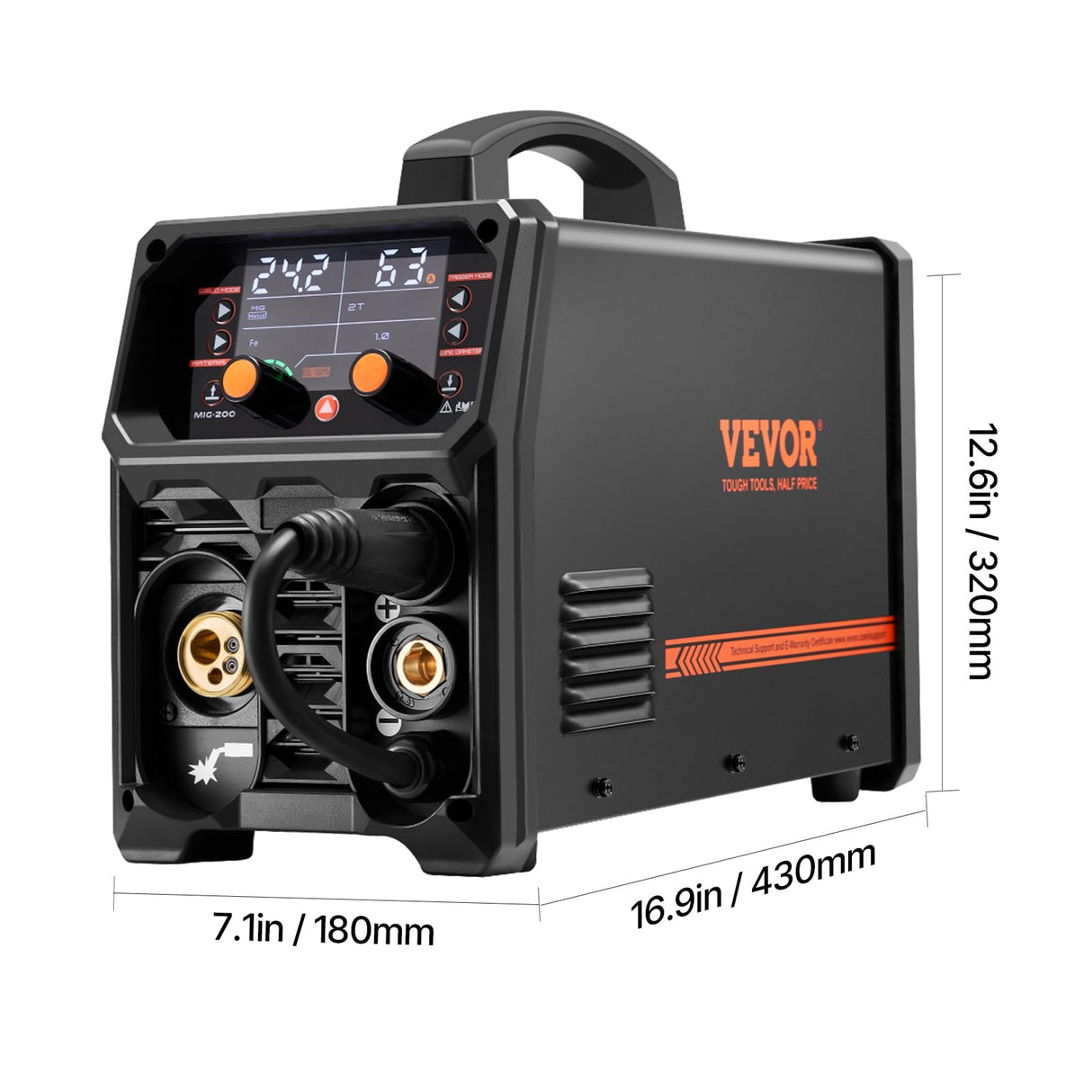 VEVOR Máquina de Soldadura MIG Sinérgica de 200 A, Máquina de Soldadura Multiproceso 4 en 1 con Tecnología de Inversor IGBT y Pantalla LCD, de Forma más Inteligente, 430 x 180 x 320 mm, Negro