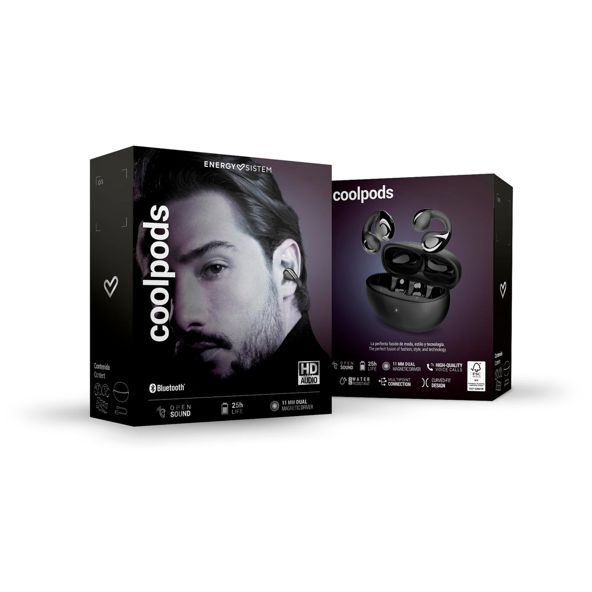 Energy Sistem Coolpods - Auriculares Bluetooth inalámbricos Open Sound - 25H batería, cancelación de Ruido en Llamadas, IPX4 Resistentes al Agua, cómodos y Flexibles