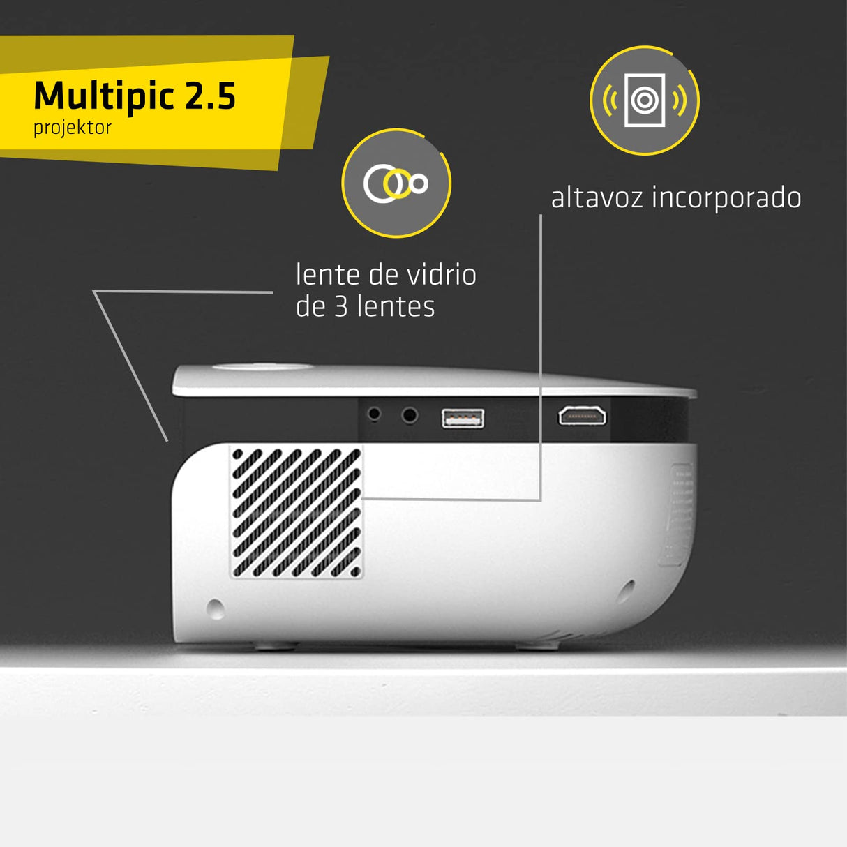 Overmax Multipic 2.5 Proyector Full HD, proyector LED, proyector de Cine en casa, Cine en casa, Control Remoto, proyector con Altavoz, tamaño de Imagen de 35 a 120 Pulgadas, retroproyector