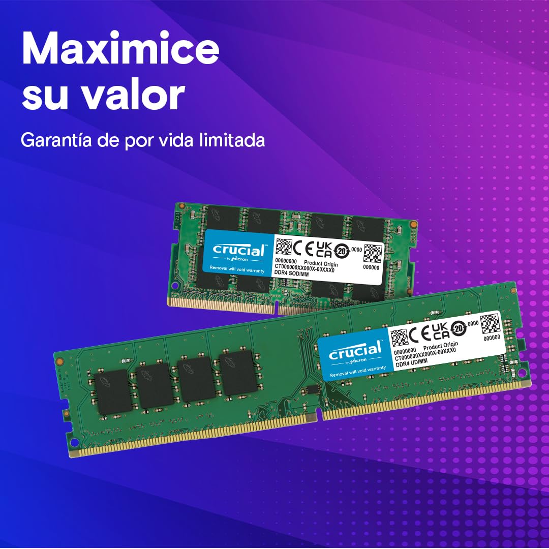 Crucial RAM CT2K32G4SFD832A 64GB (2x32GB) DDR4 3200MHz CL22 (or 2933MHz or 2666MHz) Kit de Memoria Portátil