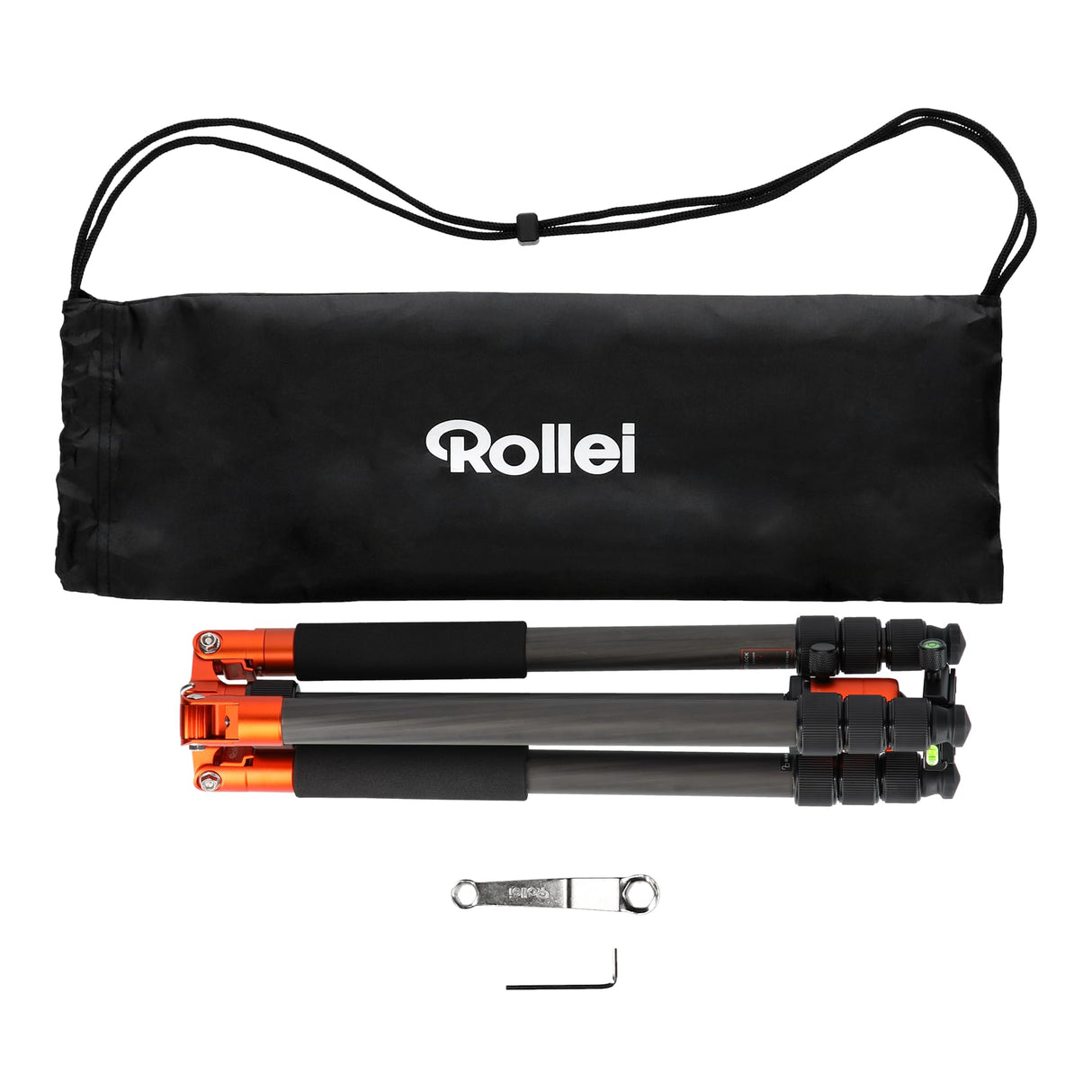 Rollei C6i Carbon - Trípode para Fotos (Compacto, Ligero, 3 en 1 con rótula Arca Swiss de Bola, monopod, trípode Macro, Incluye Picos y Bolsa (Naranja)