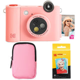 KODAK Smile+ - Paquete de iniciación de cámara instantánea Digital e Impresora fotográfica 2 en 1, Funda Suave + Papel Zink, 10 MP, Lente giratoria, Color Rosa
