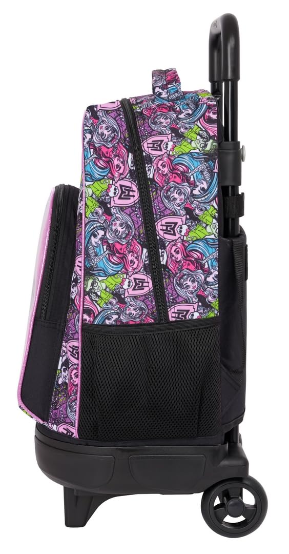 Safta MONSTER HIGH DRAMA - Mochila Grande con Ruedas, Compacta, Extraíble, Ideal para Niños de Diferentes Edades, Cómoda y Versátil, Calidad y Resistencia, 33x22x45 cm