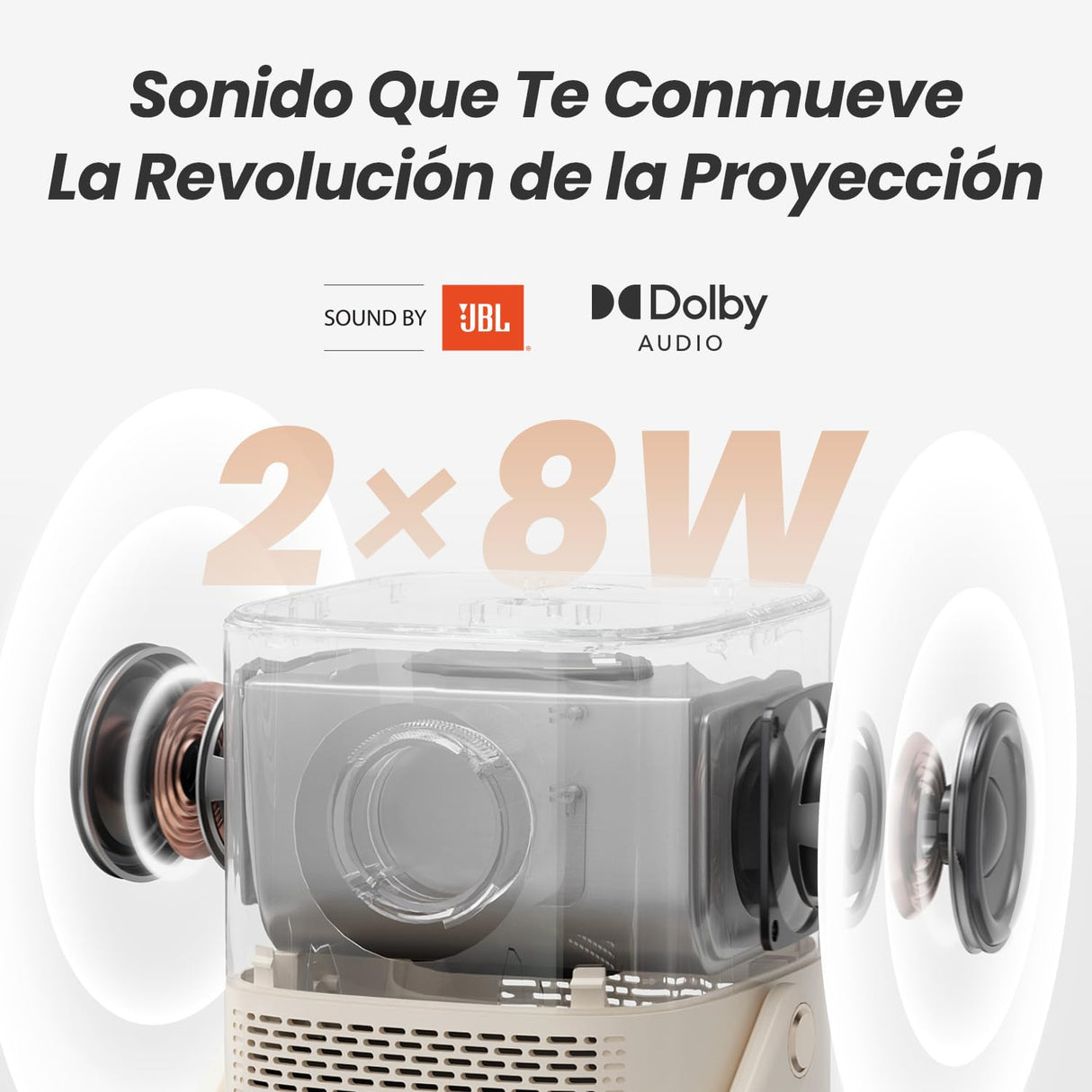 Proyector T2 Portátil WiFi 6 Bluetooth Full HD 1080P 4K Nativo Soporte Cine en Casa/Exterior para Móvil/iOS/Android con Sound by J y Batería Integrada