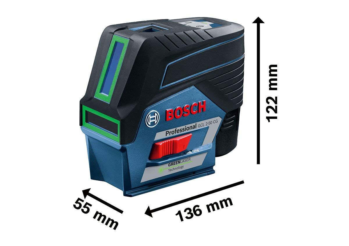 Bosch Professional Sistema 12V Nivel Láser GCL 2-50 CG (1 batería 12V + cargador, láser verde, c/función aplicación, soporte, alcance visible: hasta 20 m, en L-BOXX)