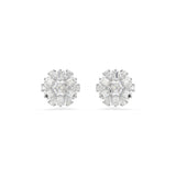Swarovski Pendientes de botón Idyllia, Tallas mixtas, Copo de nieve, Blancos, Baño de rodio