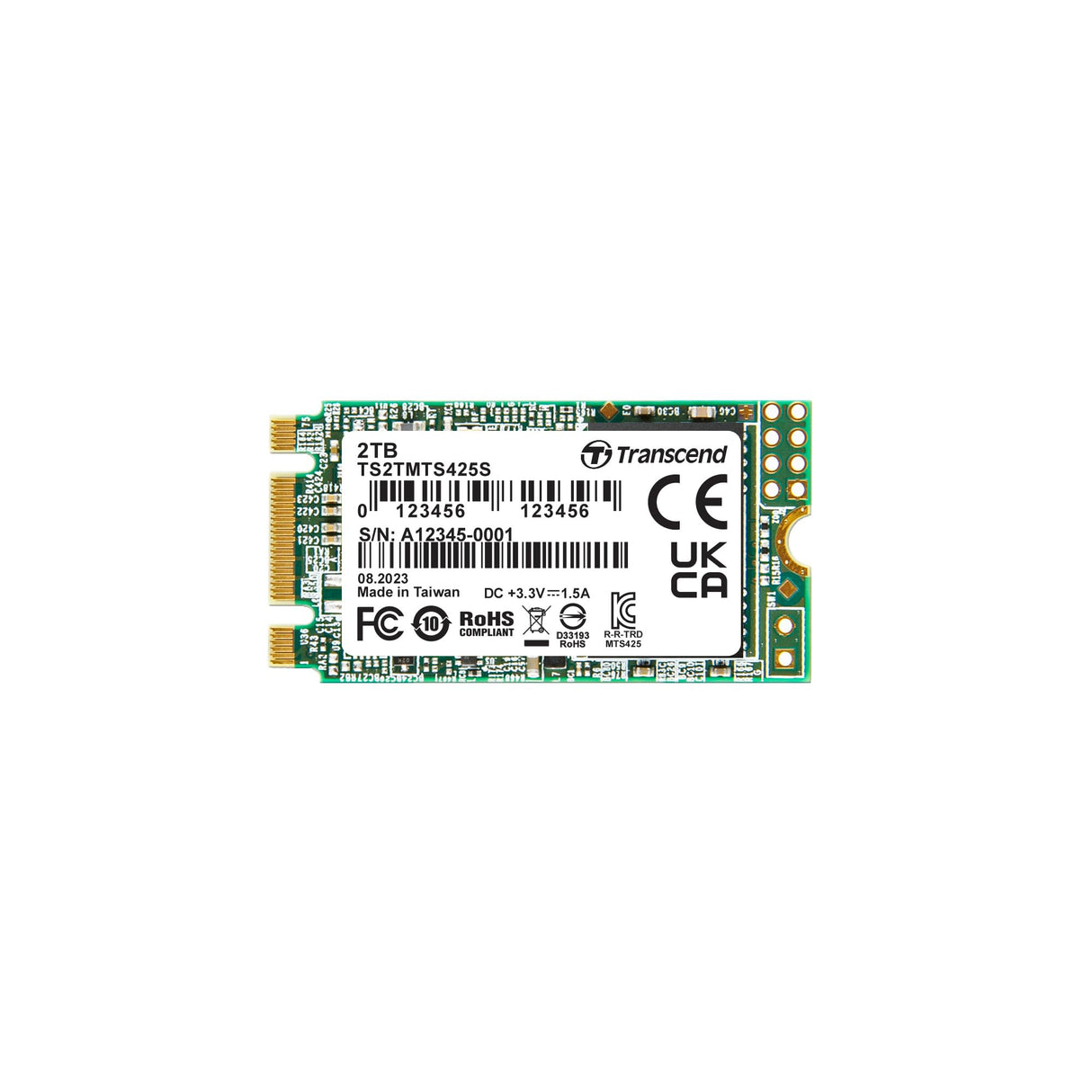 Transcend SSD 425S 2TB 42mm SATA III SSD Interno 3D NAND para Actualización de Portátil/Escritorio - TS2TMTS425S
