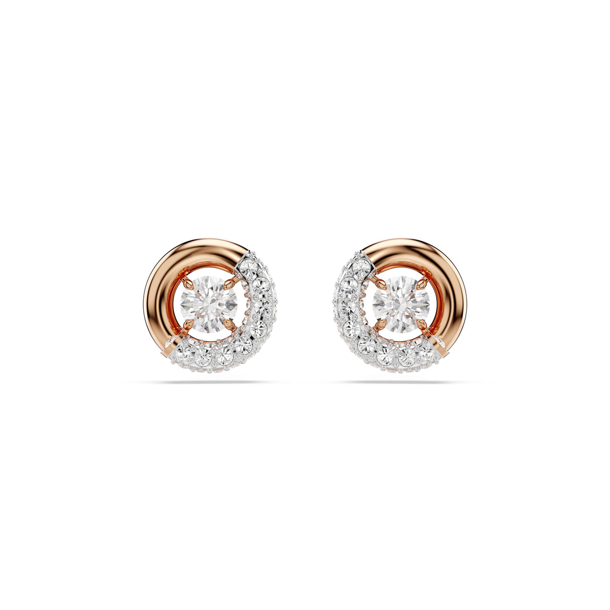Swarovski Pendientes de botón Dextera, Talla redonda, Blancos, Baño tono oro rosa