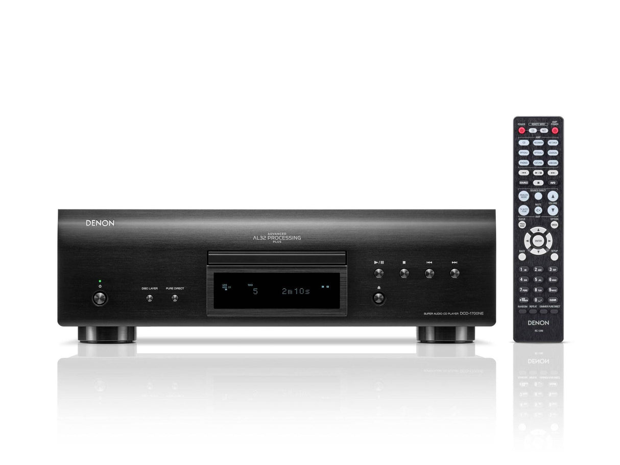Denon DCD-1700NE - Reproductor de CD/SACD, convertidor D/A de ultra precisión de 192 kHz/32 bits, diseño resistente a las vibraciones, soporta archivos DSD, FLAC y WAV, modo directo puro, 2 salidas de