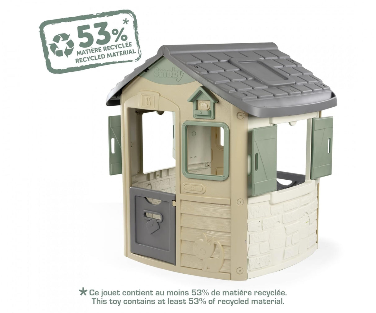 Smoby-Casita Infantil Jura Lodge Smoby Life- Material Reciclado (53%), 2 Ventanas y 2 Puertas de Entrada, Medidas (LxAnxAl): 115,4 x 123,3 x 132 cm. A Partir de 2 años (7600810503)