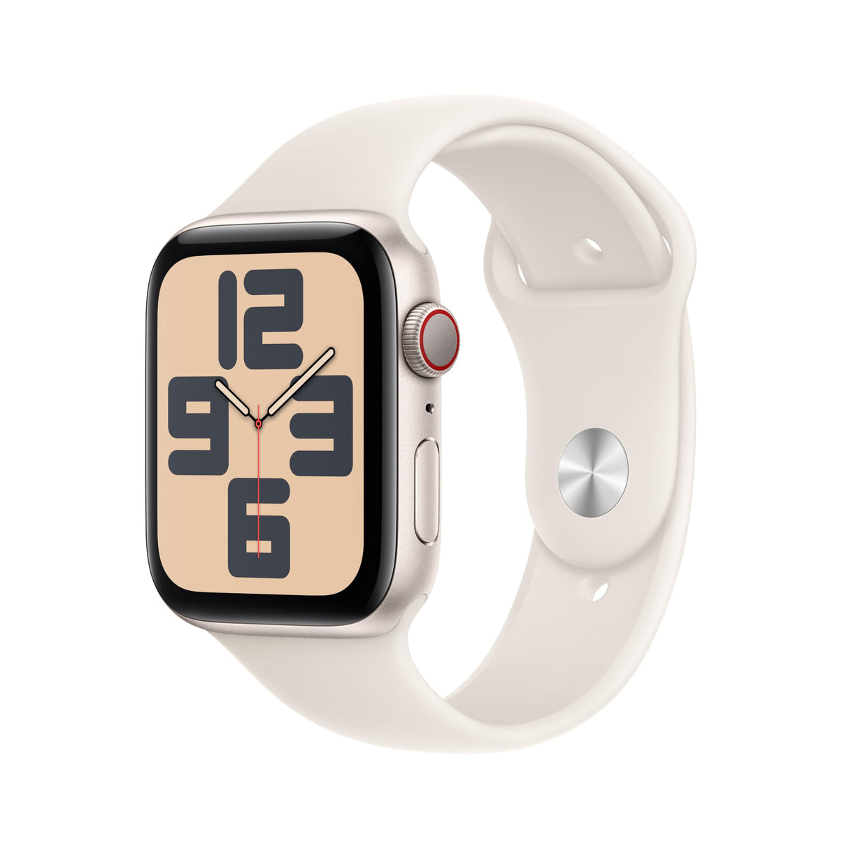 Apple Watch SE de 2.ª generación GPS + Cellular Smartwatch con caja de aluminio en Blanco estrella, 44 mm y Correa deportiva Blanco estrella-Talla S/M.Monitores de entreno y sueño, resistencia al agua