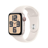 Apple Watch SE de 2.ª generación GPS + Cellular Smartwatch con caja de aluminio en Blanco estrella, 44 mm y Correa deportiva Blanco estrella-Talla S/M.Monitores de entreno y sueño, resistencia al agua