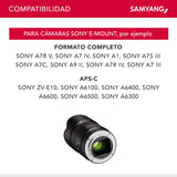 Samyang Objetivo de retratos AF 75 mm F1.8 FE (Pequeño pero absoluto) - Autofoco full frame y APS-C distancia focal fija - Para Sony E Mount A9 II A7 III A7C II A7C R A6600 A6500 A6400 A6300 y más