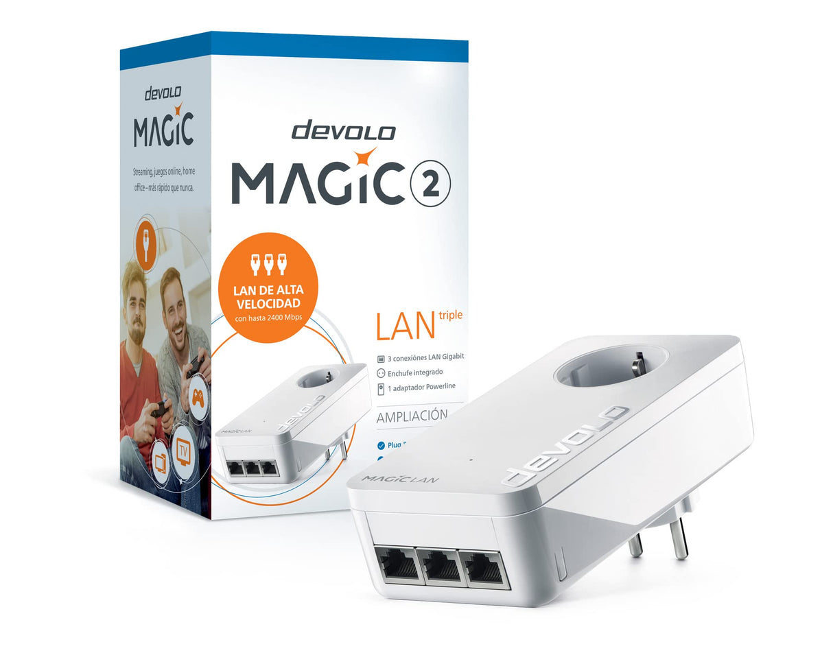 devolo Magic 2 LAN Triple - Adaptador PLC con 3 Puertos Ethernet, para televisor Inteligente, Ordenador y Consola de Juegos