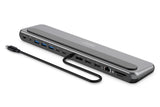 DIGITUS Docking Station – 12 Puertos – 2X HDMI, 1x Displayport 8k 30Hz – 2X USB-A 3.2 Gen2, 1x Tipo A 3.2 Gen1, 1x USB-C 3.2 Gen2 – 1x RJ45 – Lector de Tarjetas SD MicroSD – Conector de 3,5 mm – Gris