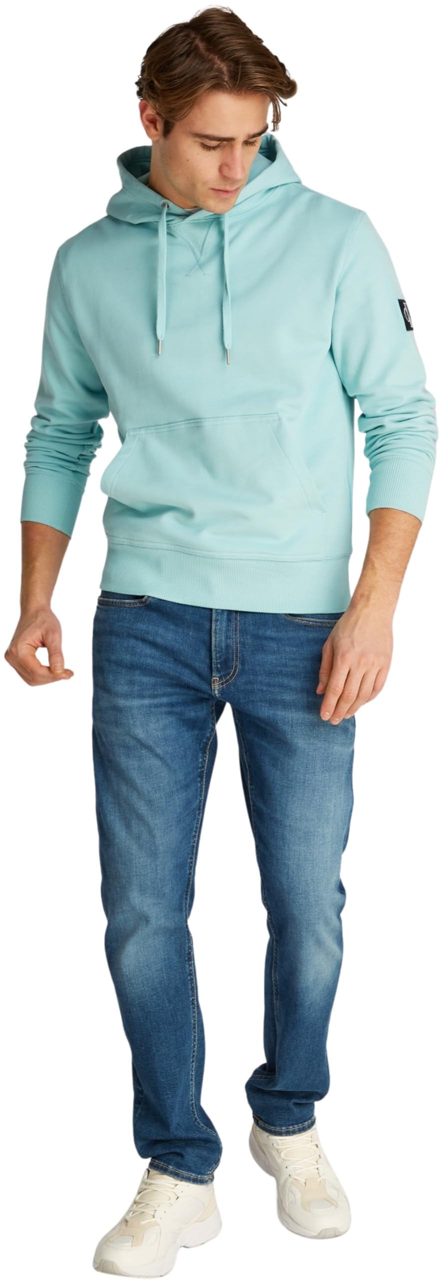 Calvin Klein Hoodie Hombre Badge con Capucha, Azul (Fresh Mint), S