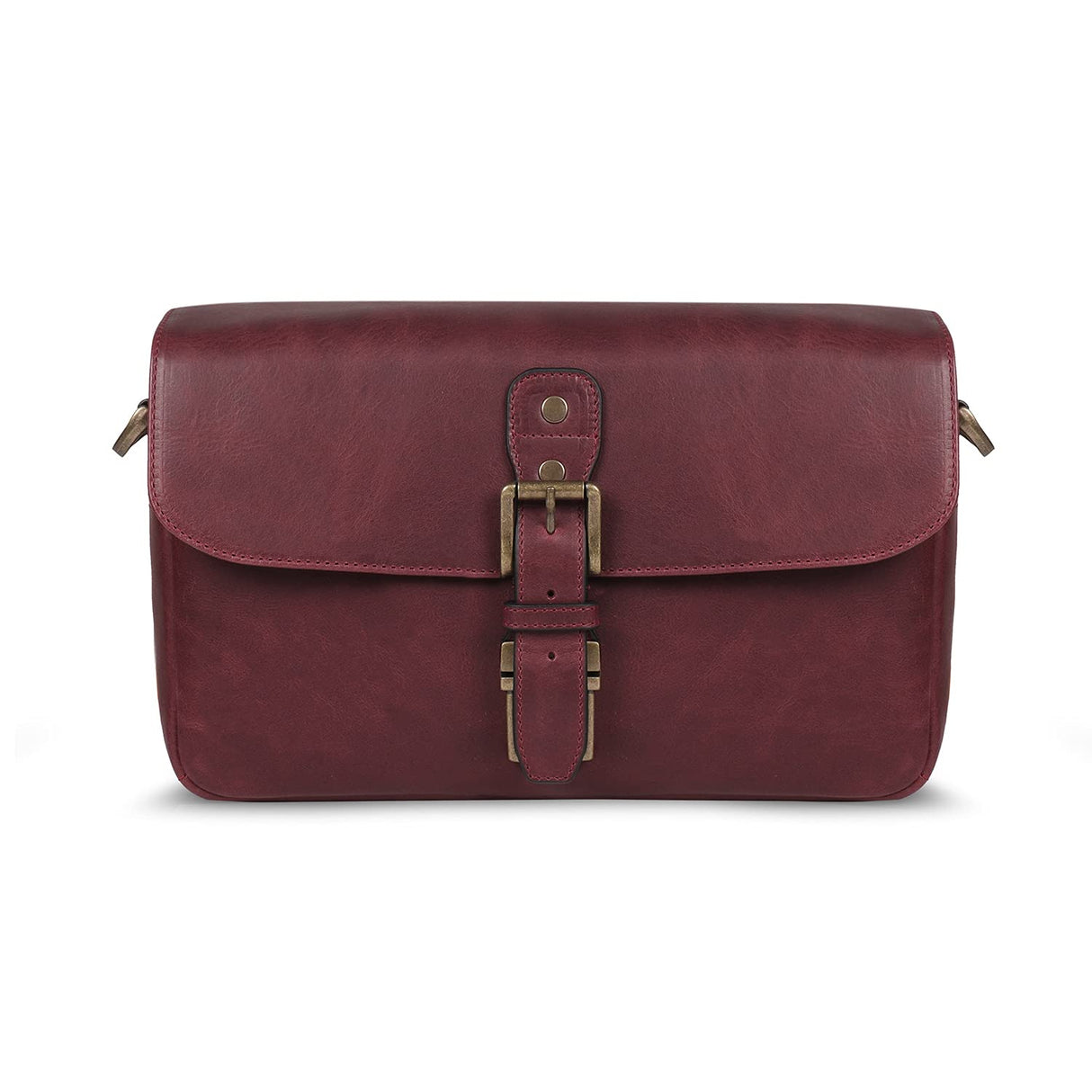 MegaGear Torres Mini Bolsa de mensajería de la cámara de Cuero Genuina para cámaras sin Espejo, instantáneas y DSLR - Maroon - Granate