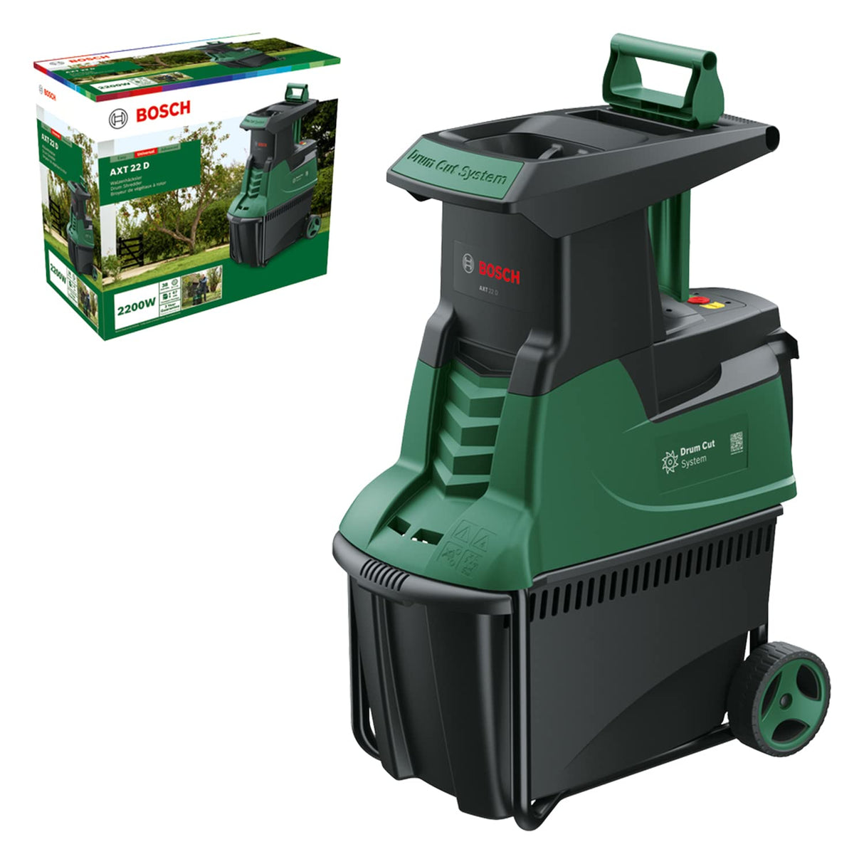 Bosch Home and Garden desmenuzadora silenciosa de jardín AXT 22 D (2200 W; apta para madera, setos y zarzas; caja recogida integrada 53 L; en embalaje cartón)